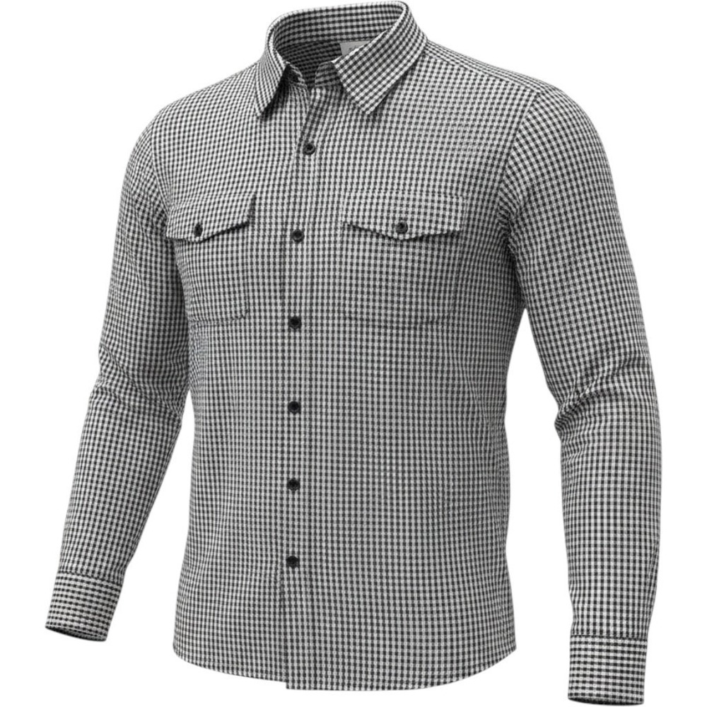 LL Bean Houndstooth Button Down Shirt Mens L Black White 100% Cotton Long Sleeve